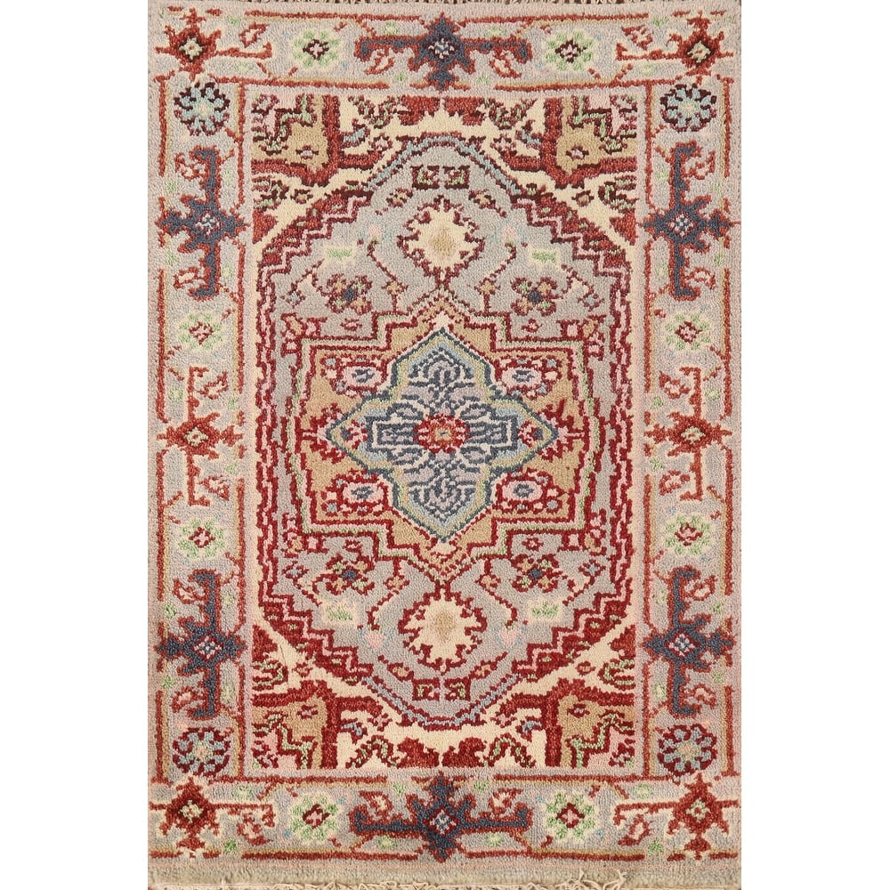 Hand Knotted Oriental 100% Wool Carpet Traditional Geometric Greys & Charcoal Heriz (serapi) Area Rug - 3' 0'' X 2' 0''