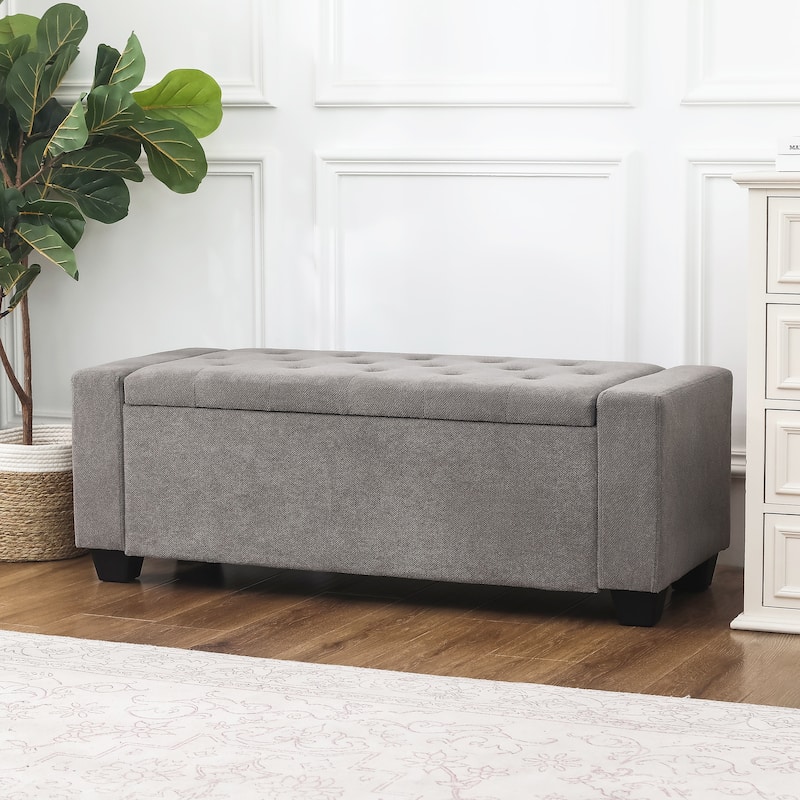 Adeco Rectangle Storage Ottoman Bench for Living Room, Bedroom