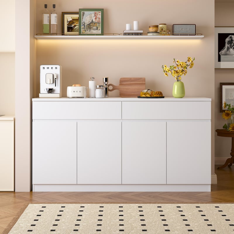 Sideboard Buffet Cabinet with Storage, 4 Doors & 2 Drawers, Wood Coffee Bar for Kitchen & Dining Room