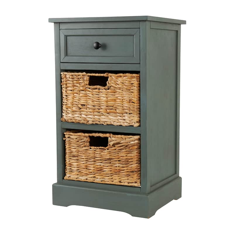 Wood Storage Unit with 2 Wicker Basket Drawers - Black, Brown, Teal, Cream - Roche River Decor