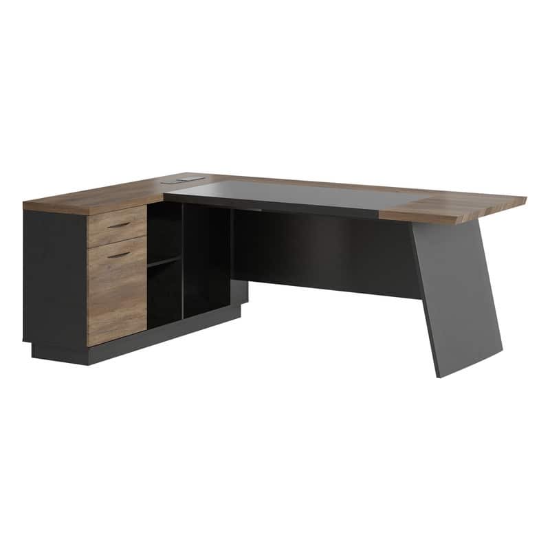 Spruce & Spring Industrial Modern Office Desk with Storage Drawers - Brown and Black