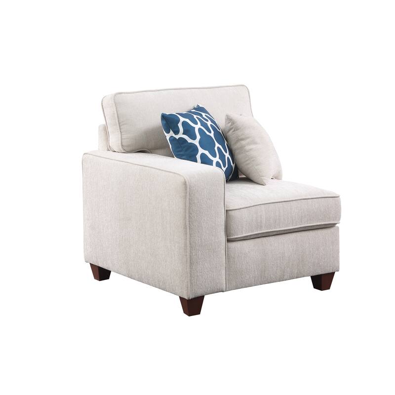 Modern Linen Sectional Sofa with Removable Back Cushions,Accent Sofa with Ottoman,Cupholder and USB port