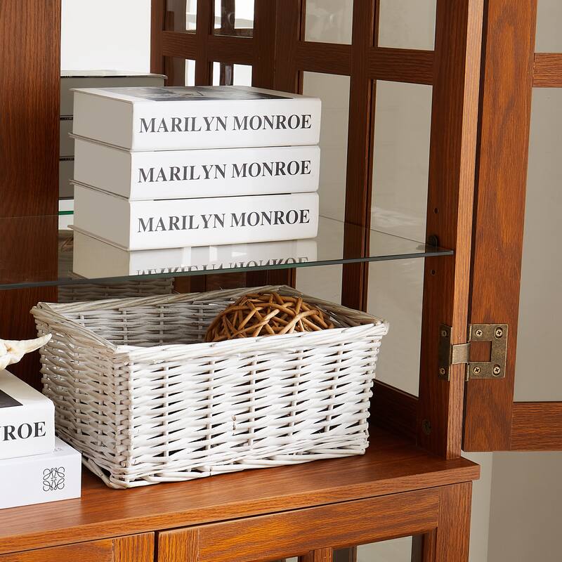 Lighted Curio Display Cabinet, Accent Cabinet with Mirrored Back Pane, Display Cabinet with 4 Glass Doors & Adjustable Shelves
