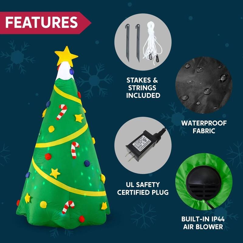 8 ft. Tall Green Vinyl Christmas Tree with Light Inflatable - Multicolor