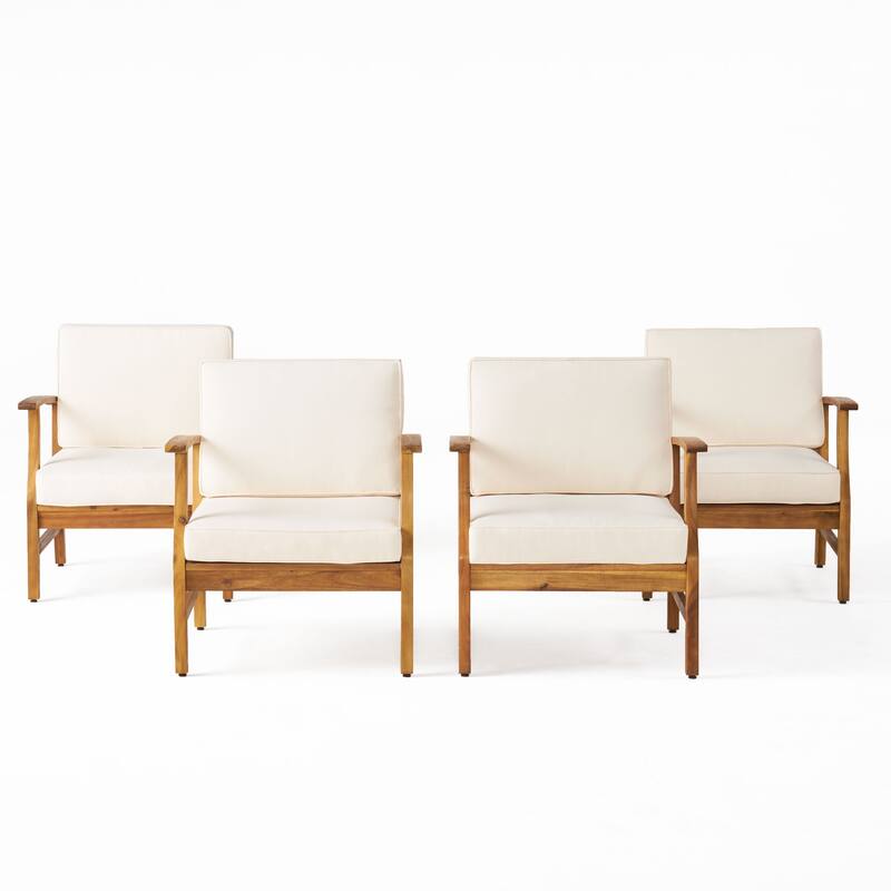 Perla Outdoor Acacia Wood Club Chair with Cushion (Set of 4) by Christopher Knight Home