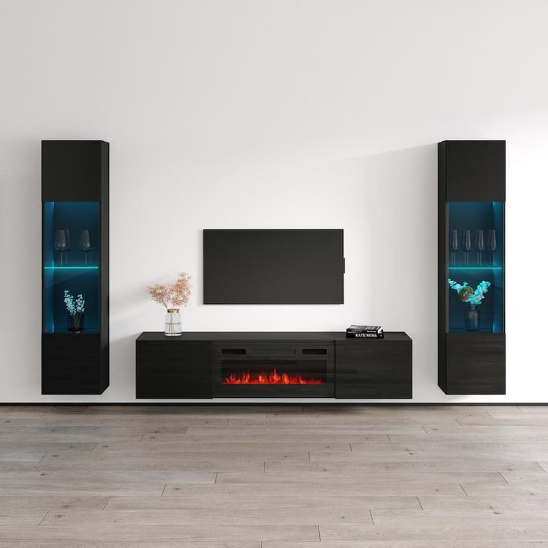 Cali BL-EF Floating Fireplace Entertainment Center - 42 - Black