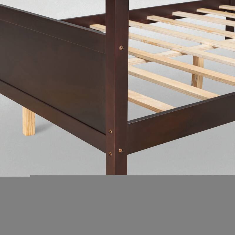Queen Size Wooden Canopy Platform Bed with Headboard and Footboard, Slat Support, Underbed Storage