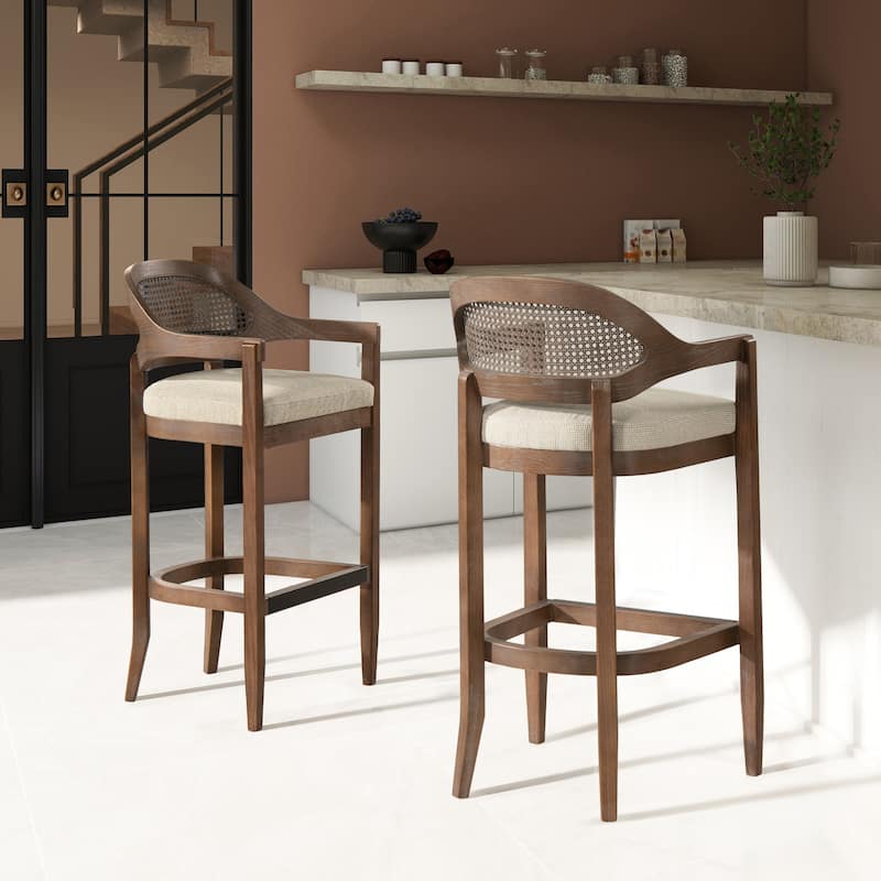Americana Mid-Century Modern Rattan Cane Back Counter and Bar Stool