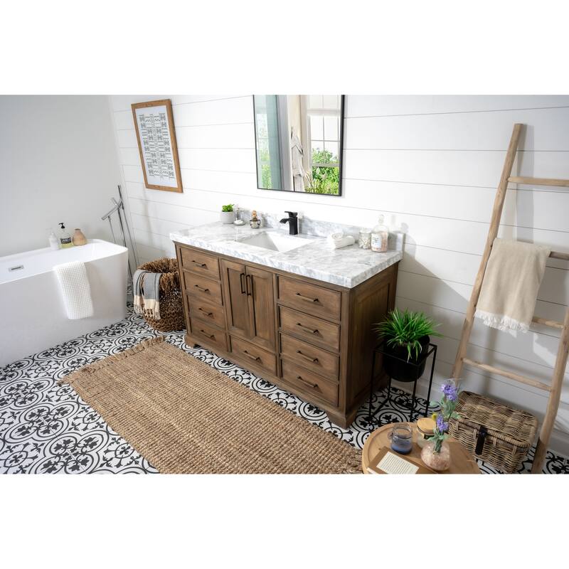 Willow Collections 60 in. W x 22 in. D Charlotte Teak Single Sink Bathroom Solid Teak Vanity with Countertop
