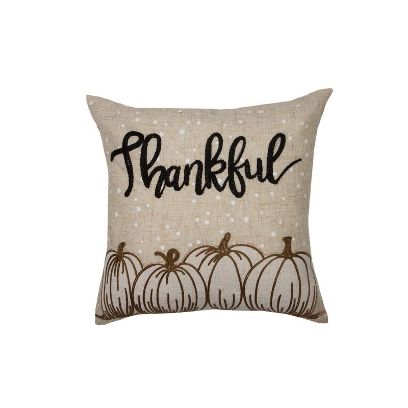 Thankful Pumpkin Applique Harvest Pillow 14" by 14"