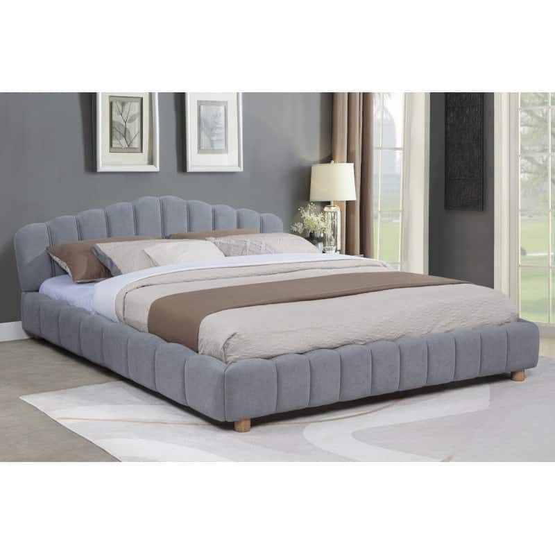 Modern Light Blue Velvet Upholstered Queen Platform Bed Frame with Low Profile Design