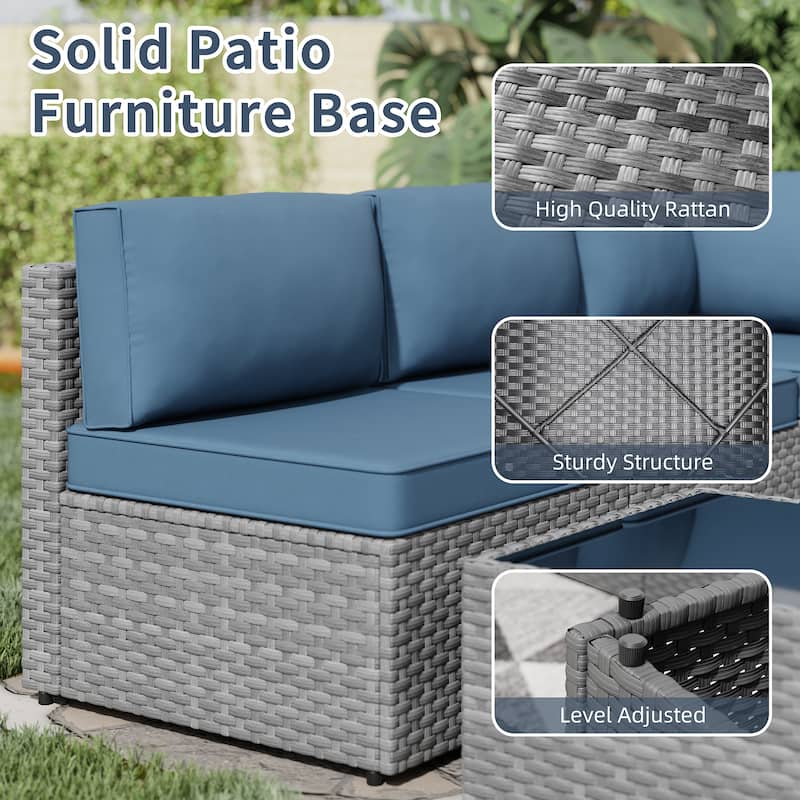 Outdoor 5-Piece Wicker Sectional Sofa Set with Table