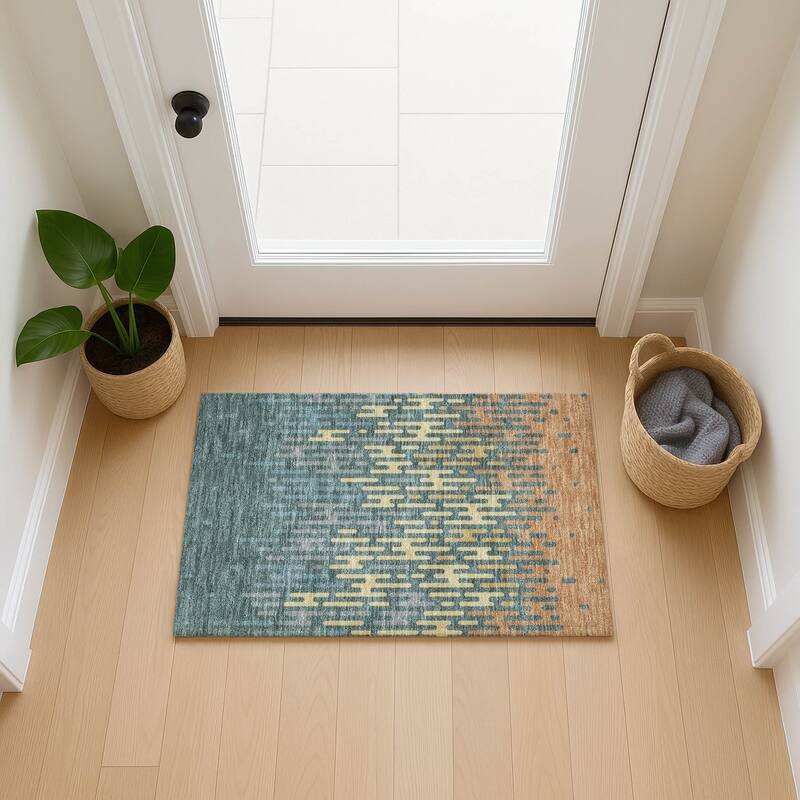 Machine Washable Indoor/ Outdoor Modern Kingman Chantille Rug