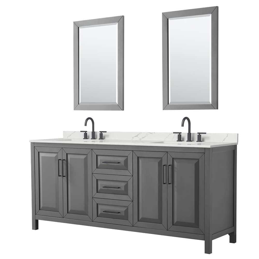 Daria 80-inch Double Vanity, 3 Hole Quartz Top, 24-inch Mirrors