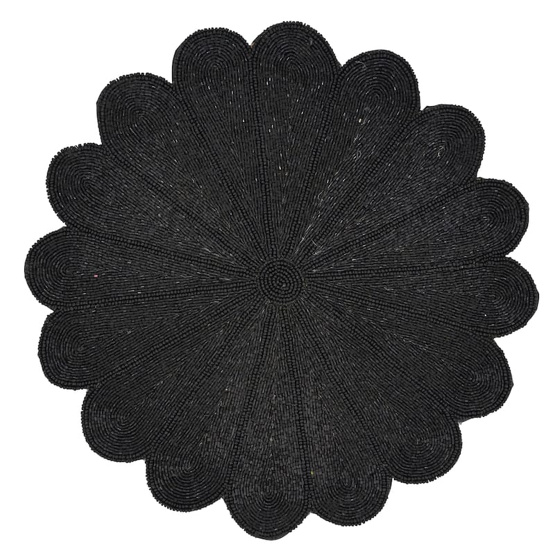 Beaded Placemats With Flower Design (Set of 4) - Black - Set of 4