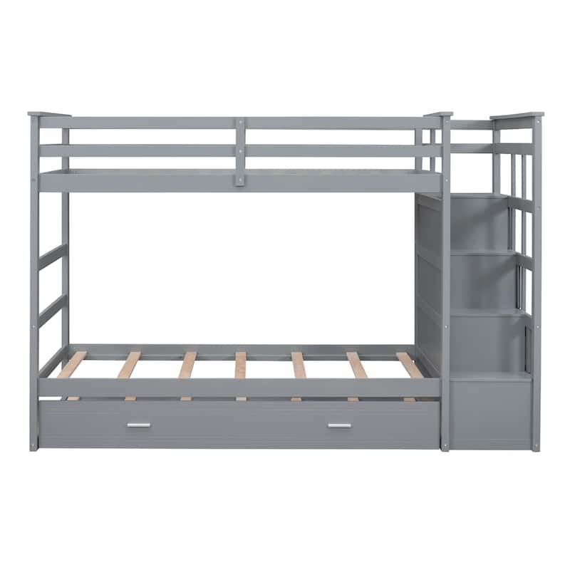 Twin Over Twin Bunk Bed with Trundle and Staircase,Espresso(OLD SKU:LT000068AAP)