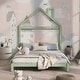 preview thumbnail 33 of 70, Wooden Platform Bed with Wood Slat Support, Modern Solid Wood Kids Bed Frame with House-shaped Headboard, No Box Spring Needed