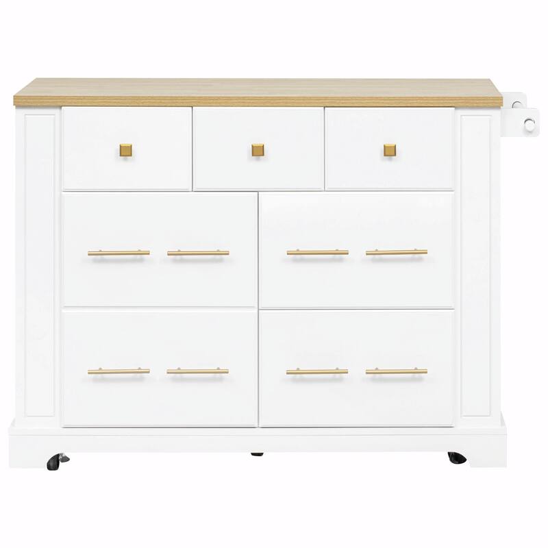 Kitchen Island with 6 Drawers, Pull-Out Trash Can Storage