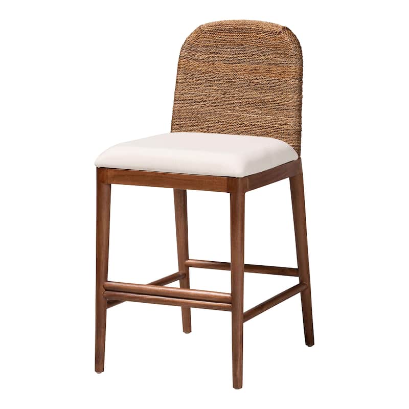 Nadim Modern Bohemian Seagrass and Acacia Wood Counter Stool - Single - Counter Height