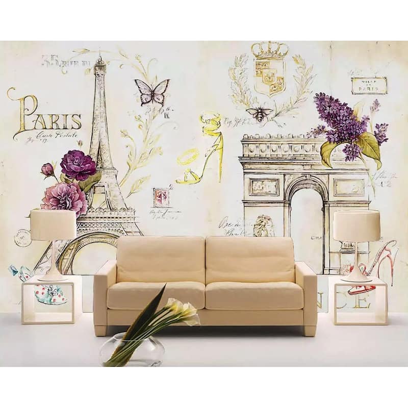GK Wall Design Vintage Colorful Paris Drawing Peel&Stick Wallpaper