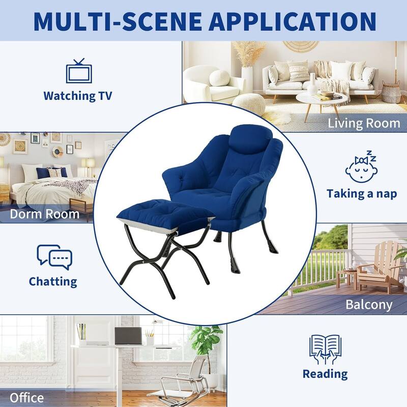 Lazy Chair, Ergonomic Reading Armchair Foldable Footrest, Modern Lounge Chair Removable Washable Cover