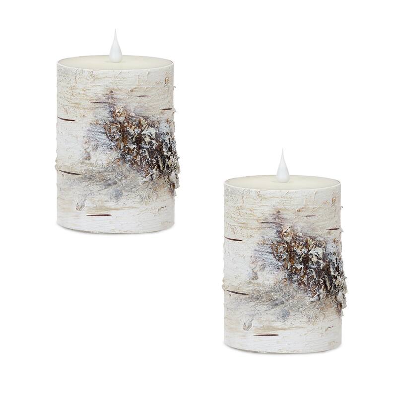 LED Birch Candle (Set of 2) w/ Remote - Brown