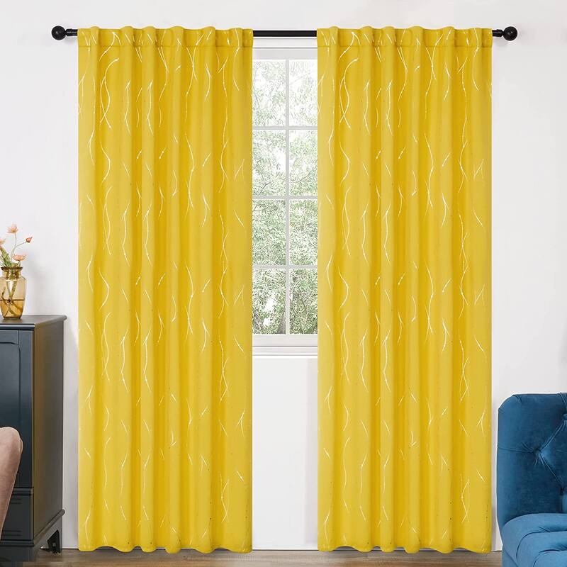 Deconovo Back Tab Silver Lines with Dots Curtain Panel Pairs(2 Panel)