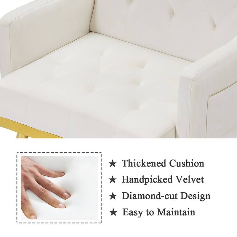 Velvet Accent Chair, Comfy Tufted Upholstered Armchair, Gold Legs - 28.7“W