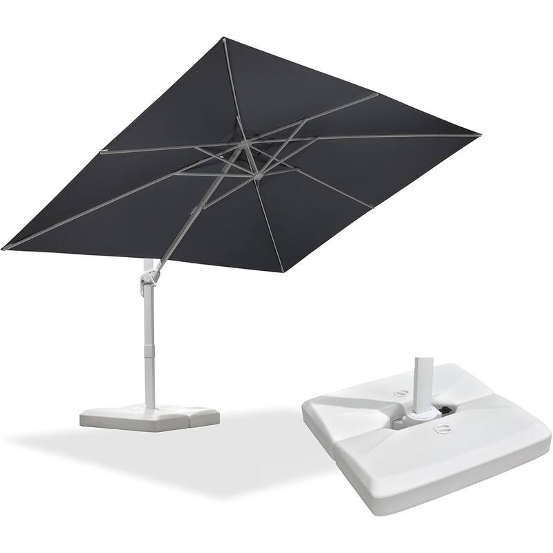 PURPLE LEAF White Rectangle Cantilever Patio Umbrella With Base