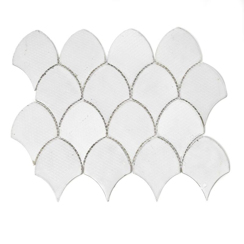 Seashell 12x13 Cyan Frosted Glass Fish Scale Mosaic Tile - Wall & Backsplash