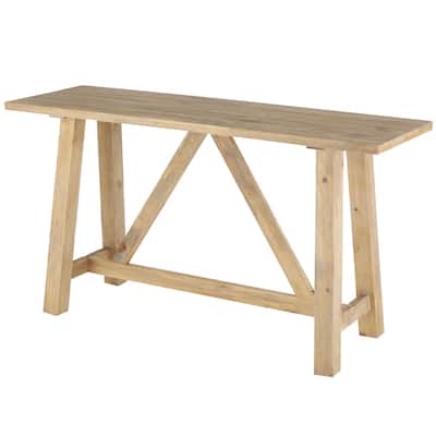 Wood Rectangular Console Table with Flared Legs and Crossed Beams - Light Brown - Roche River Decor