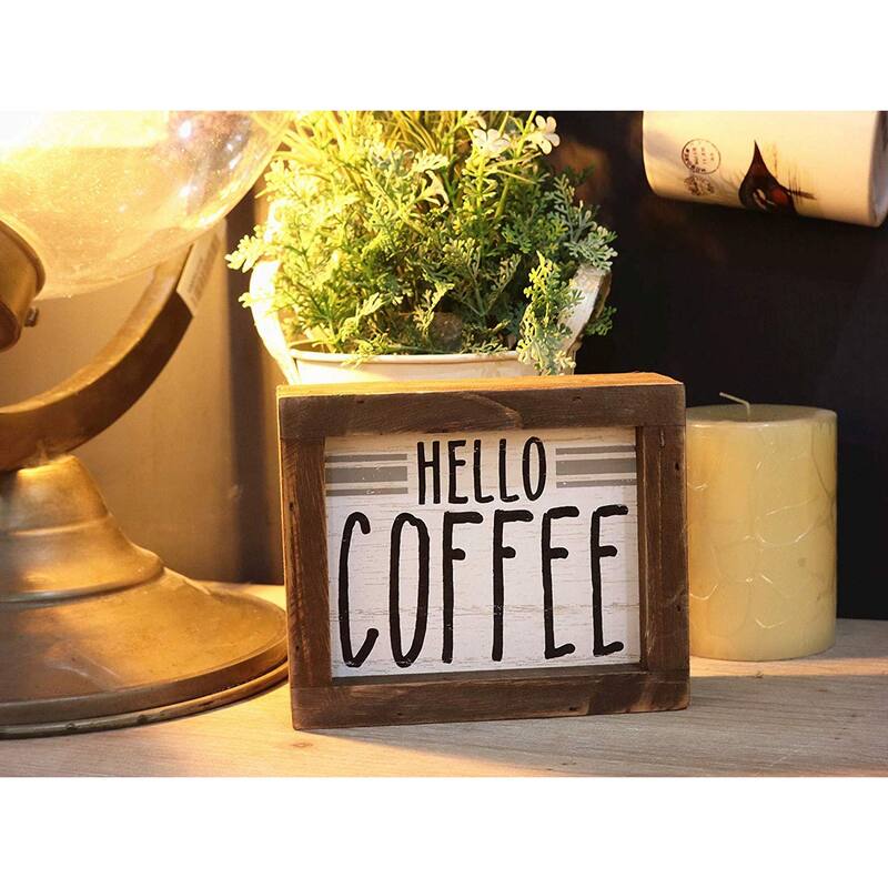 Hello Coffee Barn Wood Small Box Sign for Kitchen Decor or Coffee Bar
