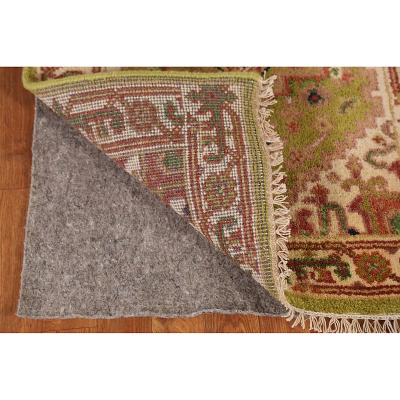 Green Geometric Heriz Serapi Indian Runner Rug Handmade Wool Carpet - 2'6" x 8'1"