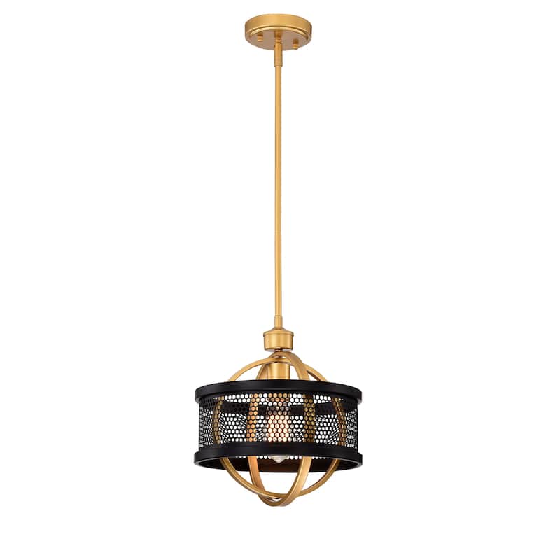 Lorelei Matte Black+Gold 1-Light Metal Drum Shade Pendant Light