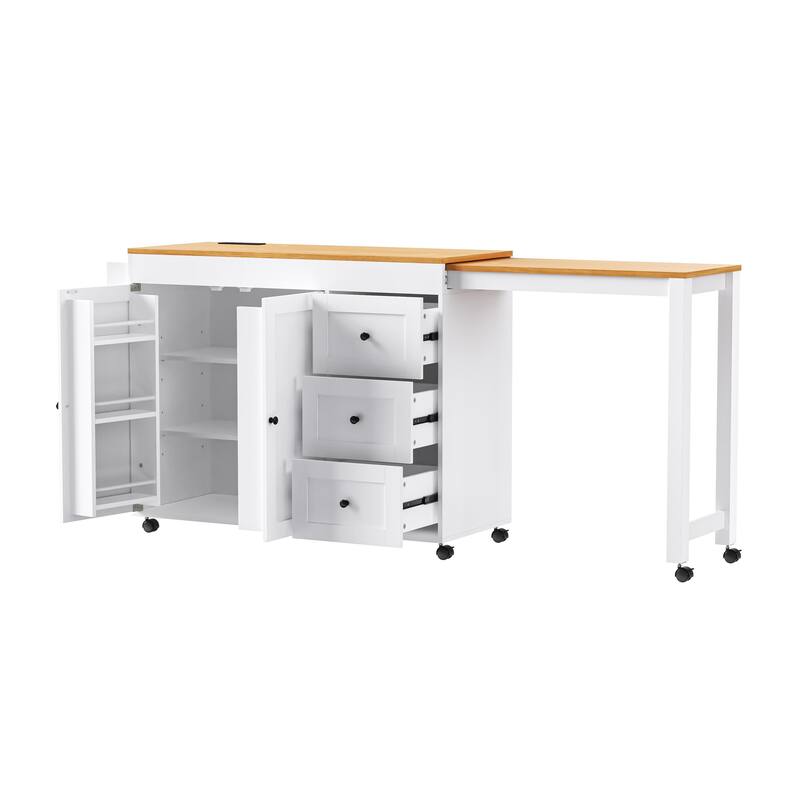 74.8" Kitchen Island with Extendable Dining Table and 3 Drawers