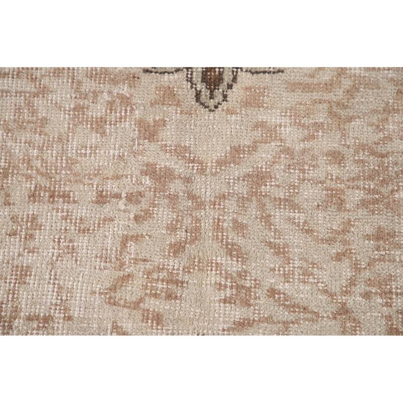 Distressed Sparta Turkish Vintage Rug Hand-Knotted Beige Wool Carpet - 5'11"x 9'1"