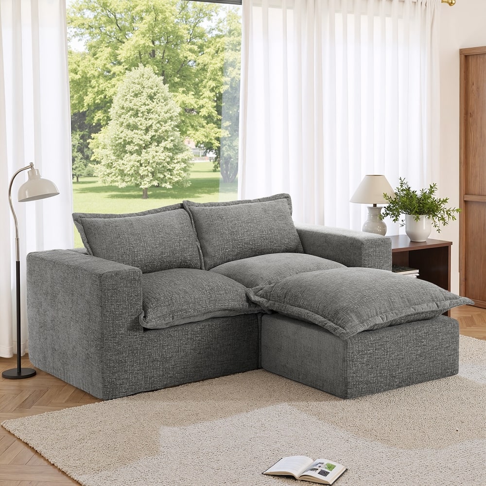 Chenille No Assembly Modular Sectional Sofa Cloud Couch with Ottoman