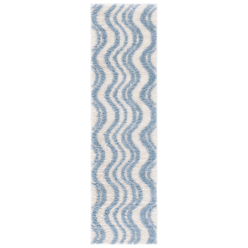 SAFAVIEH Norway Shag Betha 1.2-inch Thick Rug - 2'2" x 8' Runner - Blue/Ivory
