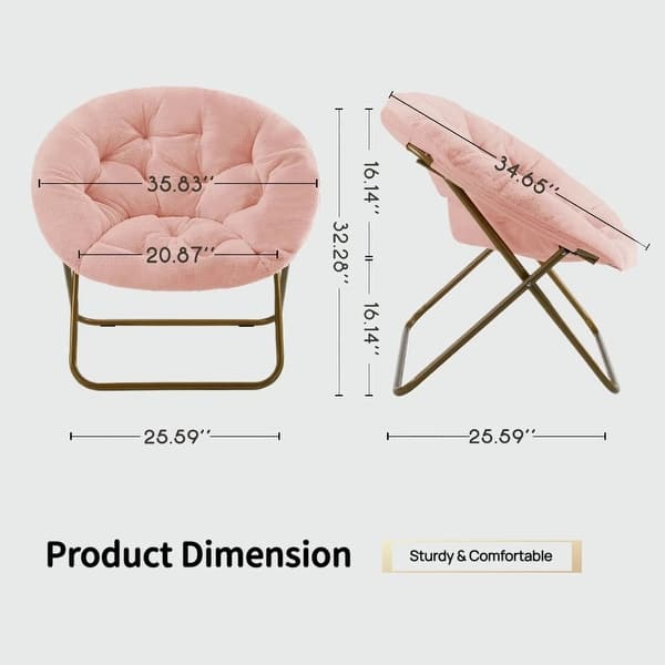 dimension image slide 1 of 3, Faux Fur Folding Saucer Chair, Comfy Lounge Chairs for Bedroom Living Room Flexible Folding Seating