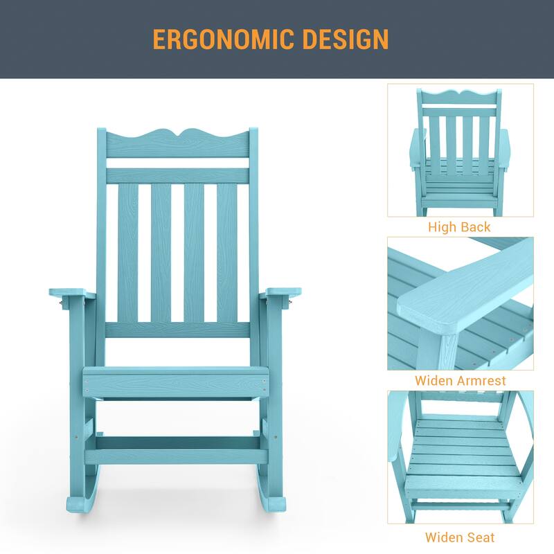 LIVOOSUN Patio Adirondack Chair Outdoor Plastic Rocking Chair Set of 2