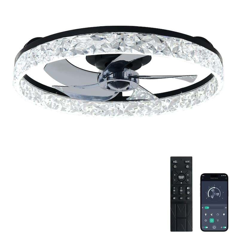 Low Profile Ceiling Fan with Light: 20-16 Inch, App Remote Control, Dimmable 3 CCT LED, 6 Wind Speeds, Ultra Quiet - 20-inch - Black