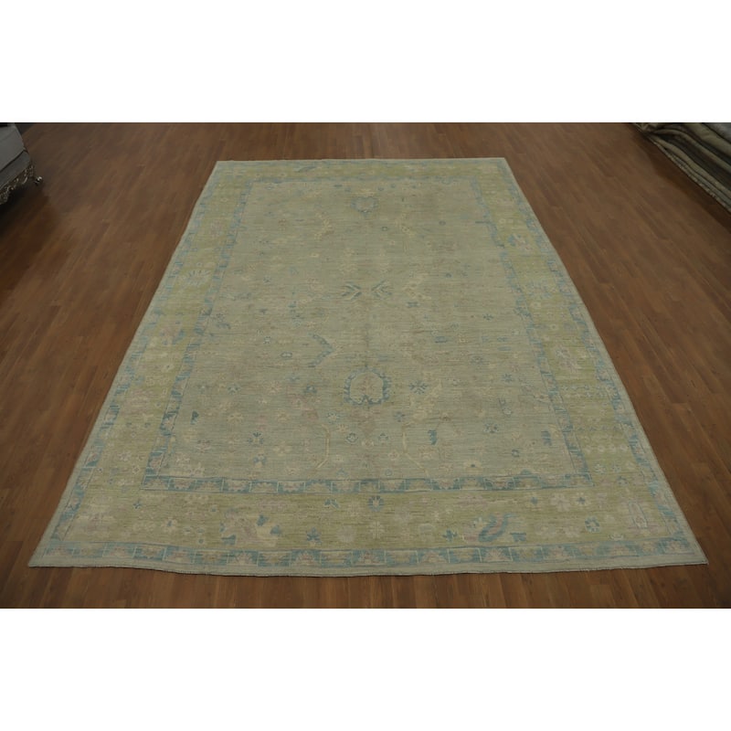 Vegetable Dye Wool Oushak Turkish Area Rug Floral Geometric - 12' 1'' X 8' 9''