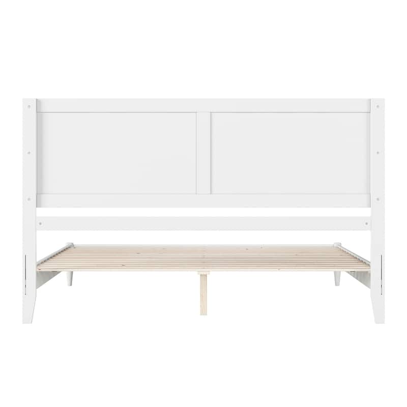 King Size Wood Platform Bed - Low Profile Modern Bed Frame, White Finish