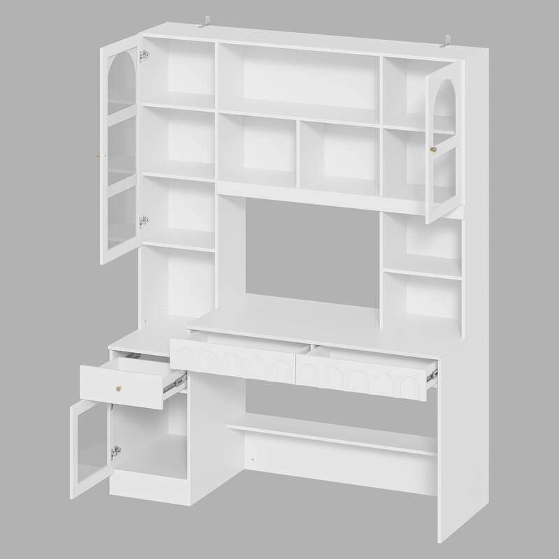 Work-and-Store Combo Unit Sleek MultiShelf Organizer with Writing Desk