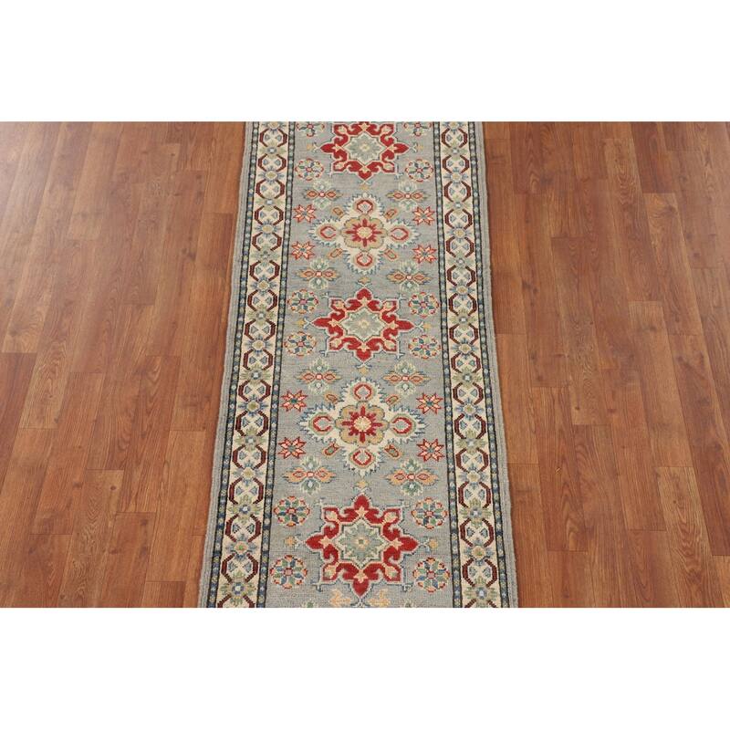 Geometric Kazak Oriental Runner Rug Hand-Knotted Wool Carpet - 2'1" x 5'9"