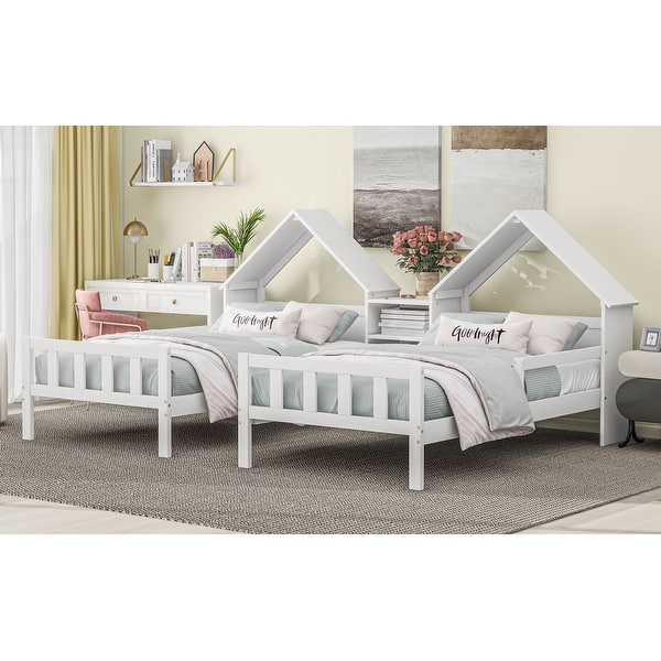slide 2 of 12, Twin Platform Double Shared Beds with House Headboard for Kids' Room White - Twin