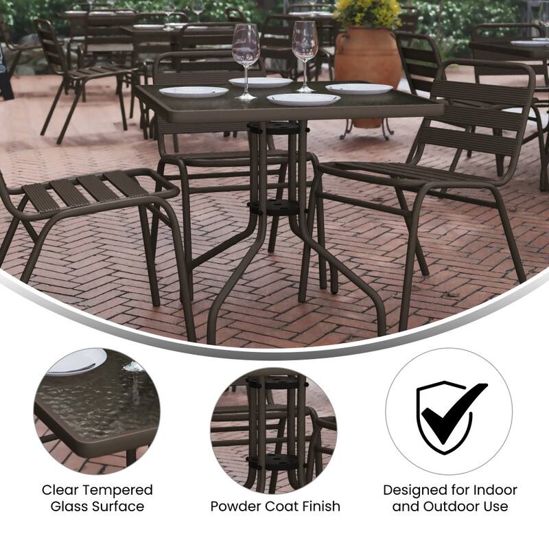 31.5" Square Tempered Glass Metal Table with Smooth Ripple Design Top
