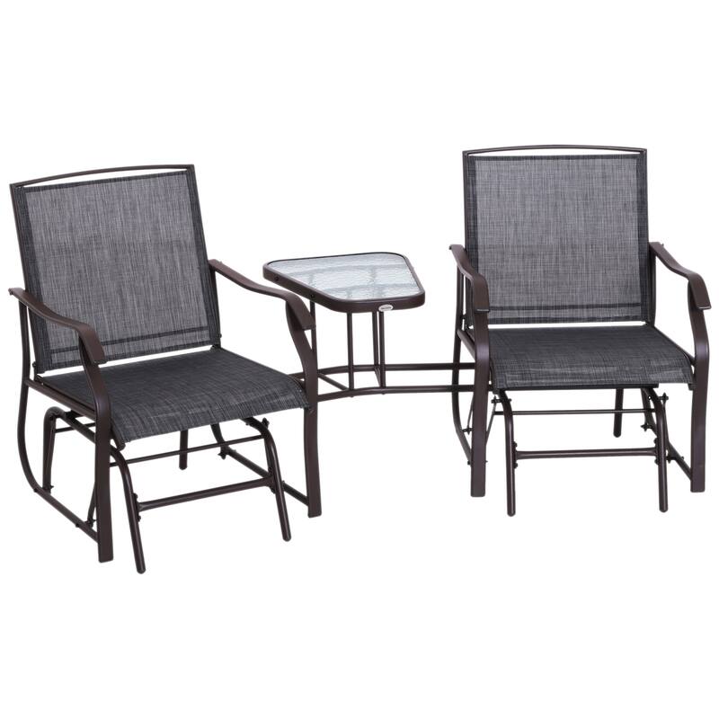 Outsunny Outdoor Glider Chairs with Coffee Table, Patio 2-Seat Rocking Chair Swing Loveseat with Breathable Sling