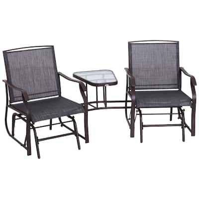 Outsunny Outdoor Glider Chairs with Coffee Table, Patio 2-Seat Rocking Chair Swing Loveseat with Breathable Sling