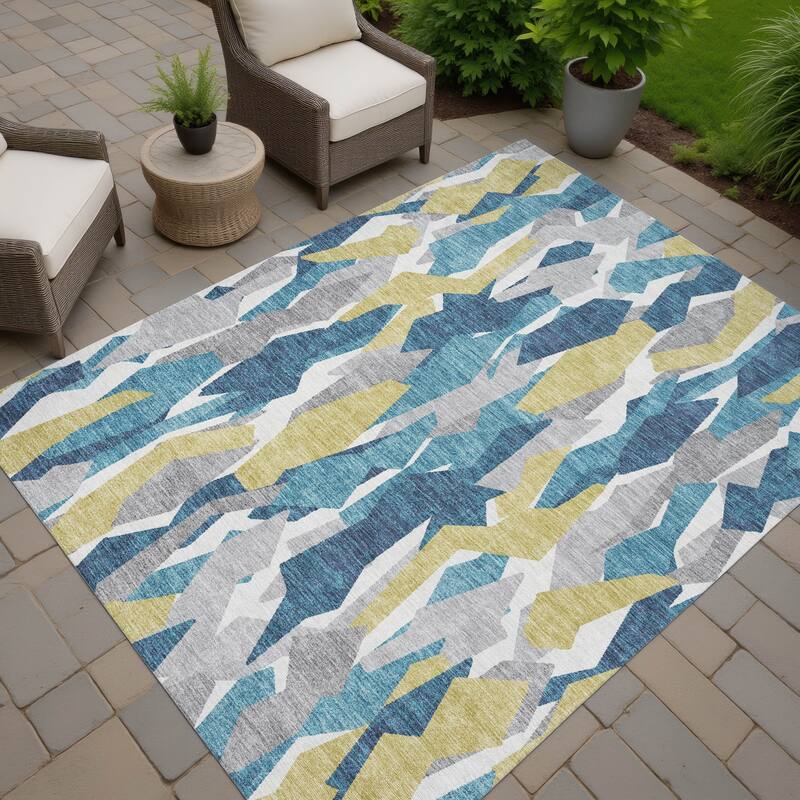 Machine Washable Indoor/ Outdoor Contemporary Dylan Chantille Rug - Teal - 9' x 12'